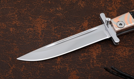 Нож Финка НКВД складная сталь S390 накладки кость мамонта мокуме-гане
