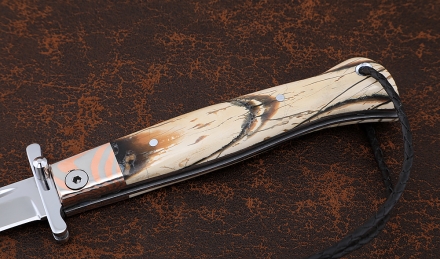 Нож Финка НКВД складная сталь S390 накладки кость мамонта мокуме-гане