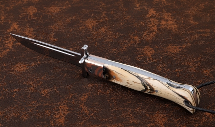 Нож Финка НКВД складная сталь S390 накладки кость мамонта мокуме-гане