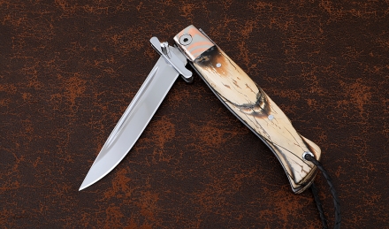 Нож Финка НКВД складная сталь S390 накладки кость мамонта мокуме-гане