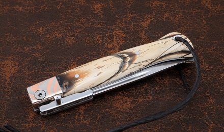 Нож Финка НКВД складная сталь S390 накладки кость мамонта мокуме-гане