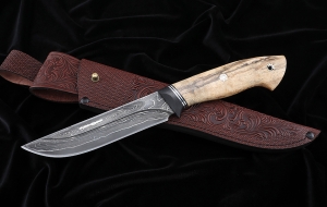 Нож Гриф дамаск ламинированный с долом карельская береза карбон