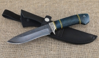 Нож Амур дамаск ламинированный с воронением, рукоять карельская береза синяя, мельхиор