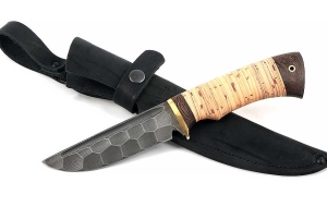 Нож Анчар сталь дамаск полный камень, рукоять береста