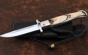 Нож Финка НКВД складная сталь Elmax накладки кость мамонта мокуме-гане