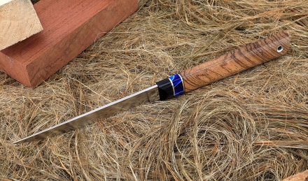 Нож Учар Elmax рукоять G10 черная, акрил синий, зебрано