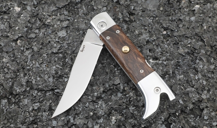 Нож Сапожок выкидной сталь булат накладки карельская береза коричневая Нож Сапожок выкидной сталь булат накладки карельская береза коричневая