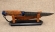 Премиум нож Алькор дамаск ламинированный рукоять и ножны карельская береза янтарь, зубы мамонта на подставке