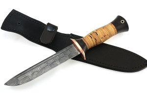 Нож Лидер-2 сталь дамаск полный камень рукоять береста