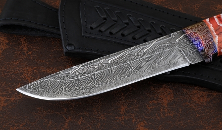 Авторский Нож Барракуда сталь дамаск торцевой, рукоять мокуме-гане карельская береза кость мамонта Авторский Нож Барракуда сталь дамаск торцевой, рукоять мокуме-гане карельская береза кость мамонта