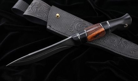 Нож Ангара дамаск ламинированный с долом черный граб железное дерево карбон
