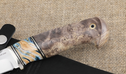 Нож из стали S390 «Барракуда-3» рукоять зуб мамонта и карельская береза (№2)