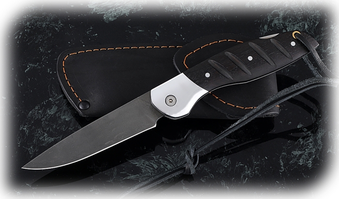 Нож Журавль, складной, сталь Х12МФ, рукоять накладки черный граб с дюралью