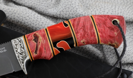 Нож Алтай сталь Х12МФ, рукоять карельская береза красная акрил Нож Алтай сталь Х12МФ, рукоять карельская береза красная акрил