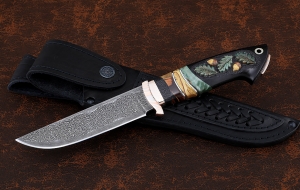 Нож Крот-2 сталь дамаск торцевой рукоять мокуме-гане кость мамонта черный граб резная карельская береза Нож Крот-2 сталь дамаск торцевой рукоять мокуме-гане кость мамонта черный граб резная карельская береза