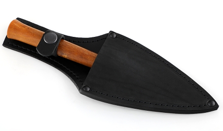 Нож для просфоры №5 (Копие) средний, сталь Х12МФ, рукоять карельская береза стабилизированная янтарь