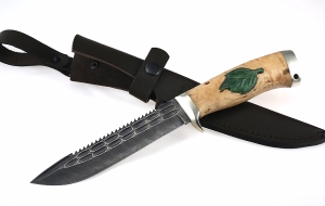 Нож Рыболов-2 сталь S390, рукоять береста, мельхиор