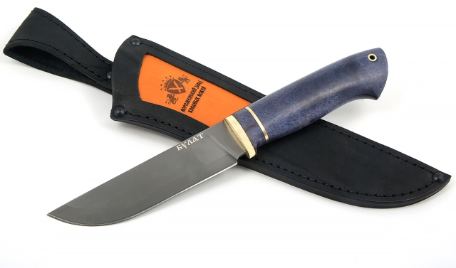 Нож Крот-2 сталь Булат, рукоять карельская береза стабилизированная фиолетовая 