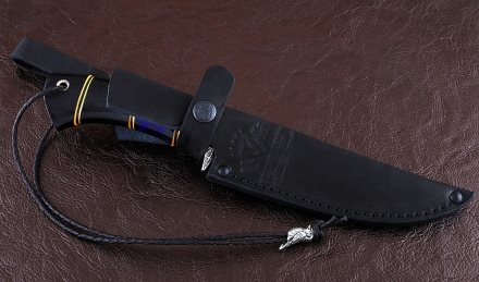 Нож Алтай дамаск ламинированный с воронением, рукоять черный граб акрил, мельхиор Нож Алтай дамаск ламинированный с воронением, рукоять черный граб акрил, мельхиор