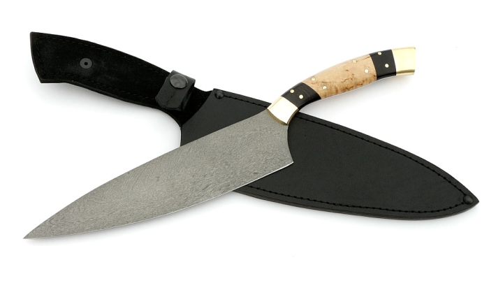 Нож Шеф №13 сталь Х12МФ рукоять черный граб карельская береза латунь