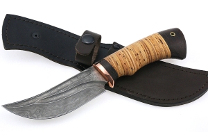 Нож Елец сталь дамаск-долы, рукоять береста