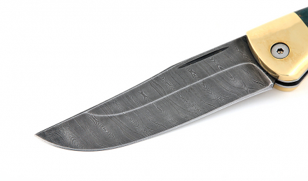 Складной нож Таежник из дамасской стали, рукоять накладки карельская береза стабилизированная зеленая Складной нож Таежник из дамасской стали, рукоять накладки карельская береза стабилизированная зеленая