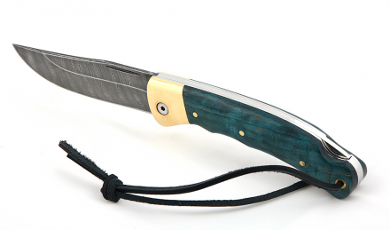 Складной нож Таежник из дамасской стали, рукоять накладки карельская береза стабилизированная зеленая Складной нож Таежник из дамасской стали, рукоять накладки карельская береза стабилизированная зеленая