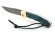 Складной нож Таежник из дамасской стали, рукоять накладки карельская береза стабилизированная зеленая