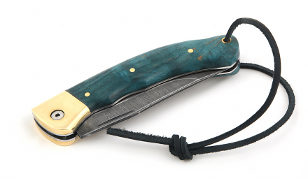 Складной нож Таежник из дамасской стали, рукоять накладки карельская береза стабилизированная зеленая Складной нож Таежник из дамасской стали, рукоять накладки карельская береза стабилизированная зеленая