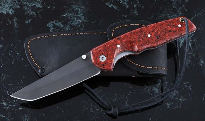 Нож Като, сталь Х12МФ, складной, рукоять накладки акрил красный