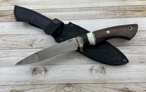 Нож "Белуга" сталь S390, рукоять мокумэ-ганэ,черный граб, бивень моржа и железное дерево (распродажа) 