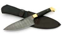 Нож Шеф №4 сталь дамаск, рукоять черный граб, латунь - _MG_6201.jpg