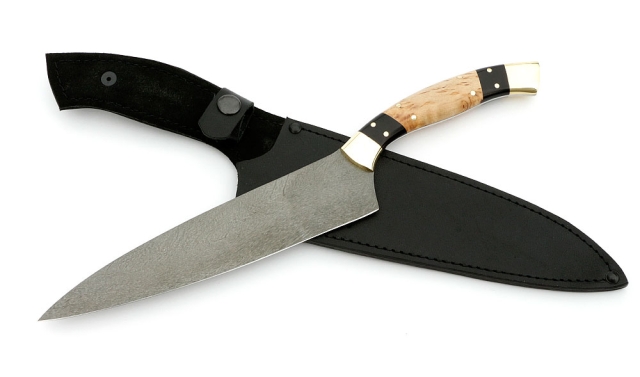 Нож Шеф №12 сталь Х12МФ рукоять черный граб карельская береза латунь 
