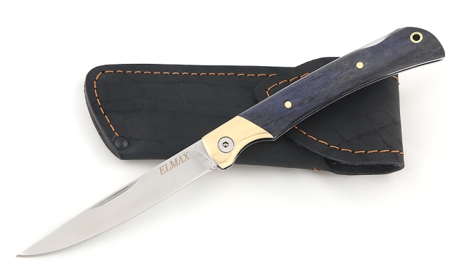 Нож Мексиканец, складной, сталь Elmax, рукоять накладки карельская береза стабилизированная фиолетовая 