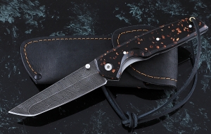 Складной нож Като, сталь дамаск, рукоять накладки акрил коричневый Складной нож Като, сталь дамаск, рукоять накладки акрил коричневый