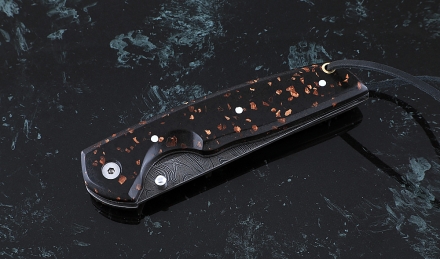 Складной нож Като, сталь дамаск, рукоять накладки акрил коричневый