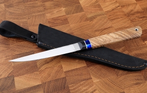 Нож Учар М390 рукоять G10 черная, акрил синий, зебрано