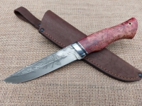 Нож Барракуда сталь дамаск ламинированный, рукоять карельская береза стабилизированная красная (распродажа)
