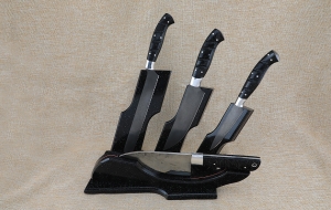 Кухонный набор из стали х12мф рукоять из акрила черного , подставка из акрила  черного Кухонный набор из стали х12мф рукоять из акрила черного , подставка из акрила  черного