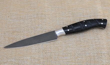 Кухонный набор из стали х12мф рукоять из акрила черного , подставка из акрила  черного