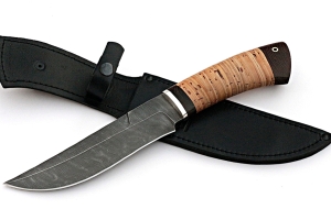 Дамасский нож Катран, рукоять береста