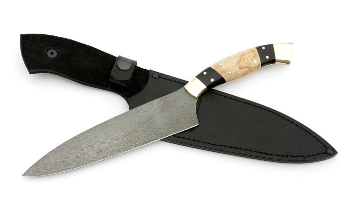Нож Шеф №11 сталь Х12МФ рукоять черный граб карельская береза латунь