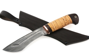 Нож Каратель сталь дамаск-долы рукоять береста Нож Каратель сталь дамаск-долы рукоять береста