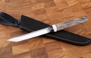 Нож Сойка М390 рукоять G10 черная, рог лося, карельская береза коричневая