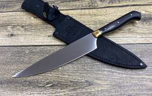 Нож Шеф №5  цельнометаллический сталь Elmax, накладки черный граб и латунь (распродажа) 