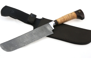 Нож Узбекский большой сталь дамаск, рукоять береста Нож Узбекский большой сталь дамаск, рукоять береста