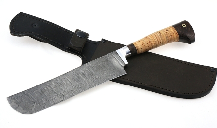 Нож Узбекский большой сталь дамаск, рукоять береста