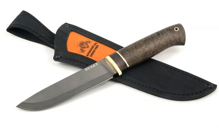 Нож Ягуар сталь Булат, рукоять карельская береза стабилизированная коричневая