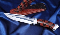 Нож Носорог сталь Х12МФ полный камень рукоять акрил комбинированный с дюралью на подставке - Нож Носорог сталь Х12МФ полный камень рукоять акрил комбинированный с дюралью на подставке