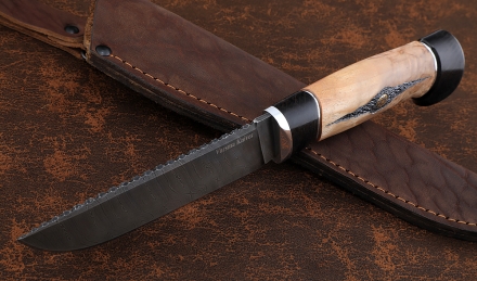 Нож Барракуда-2 сталь дамаск, рукоять черный граб карельская береза резная Нож Барракуда-2 сталь дамаск, рукоять черный граб карельская береза резная